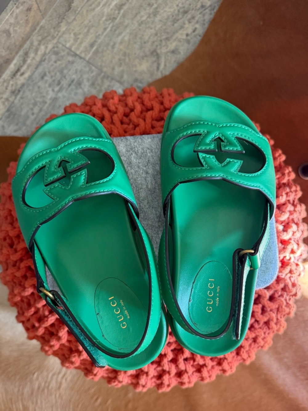 Gucci GG Interlocking G - Open Toe Green Platform Sandal - Size 6 - Picture 6 of 7